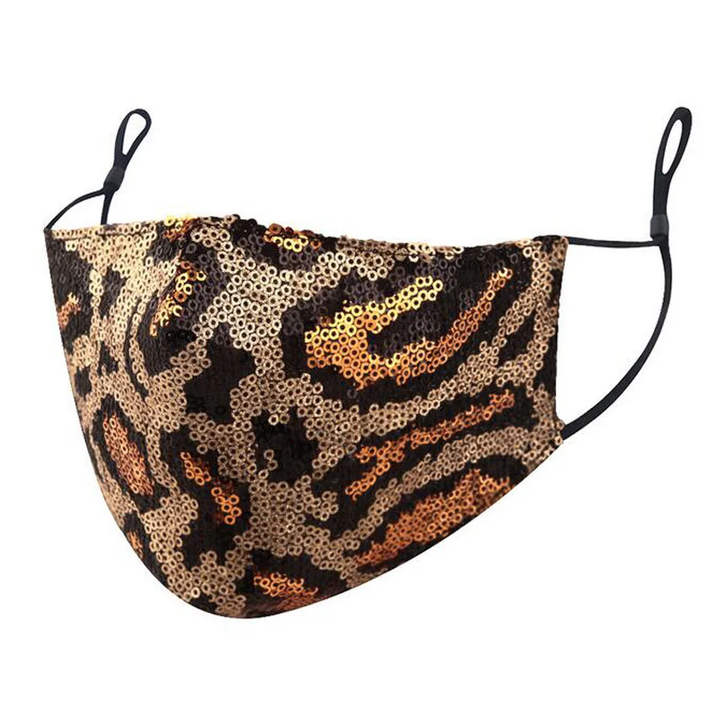 Леопардовая маска с блестками для женщин Модный чехол лица блестящие яркие маски
