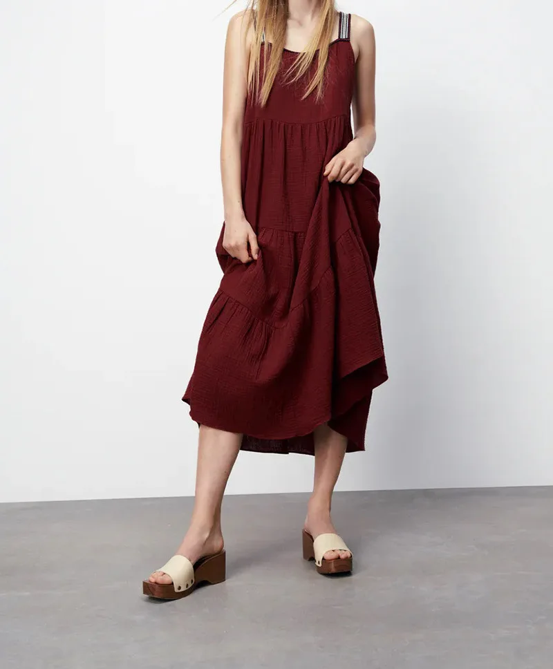 

Женское плиссированное платье средней длины, летнее платье на бретельках с открытой спиной, плиссированное платье с оборками в стиле ретро,...