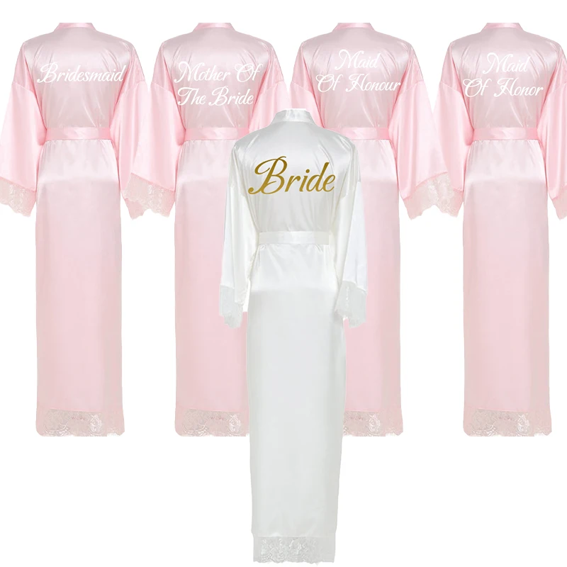 Шелковые атласные халаты для женщин длинное кружевное платье подружки невесты