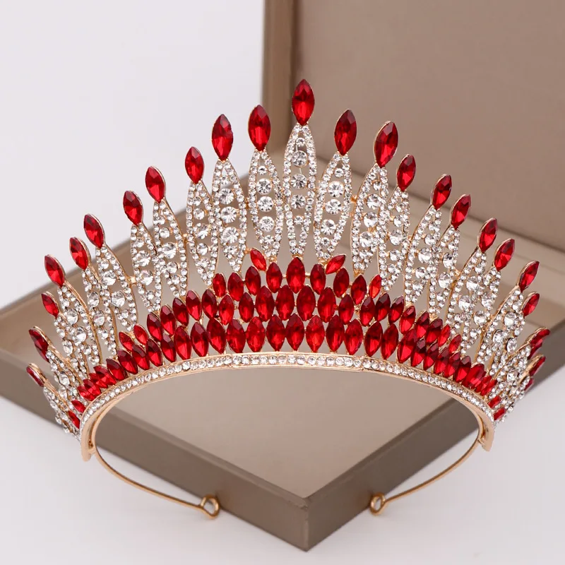 

Red Crystal Bride Crown New 2019 High-end Baroque Wedding Crown Fashion Bridal Tiara Hairband Women Marriage Hair Accessories