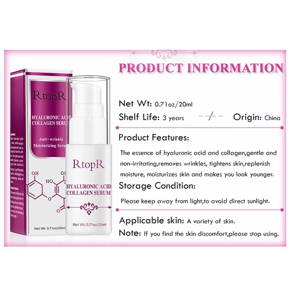 

20ml RtopR Hyaluronic Acid Collagen Face Serum Acne Anti Treatment Skin Wrinkle Anti-Aging Essence Whitening Care Care Faci O4M4