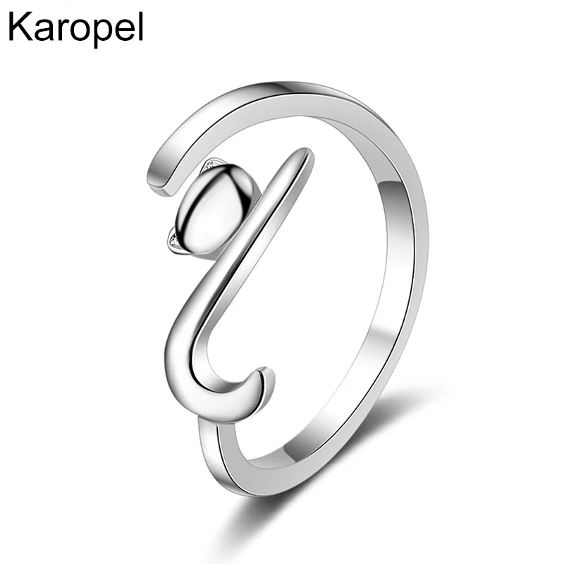 

Karopel 925 Sterling Silver New Woman Fashion Jewelry High Quality Cute Kitty Simple Open Ring Size Adjustable Ring