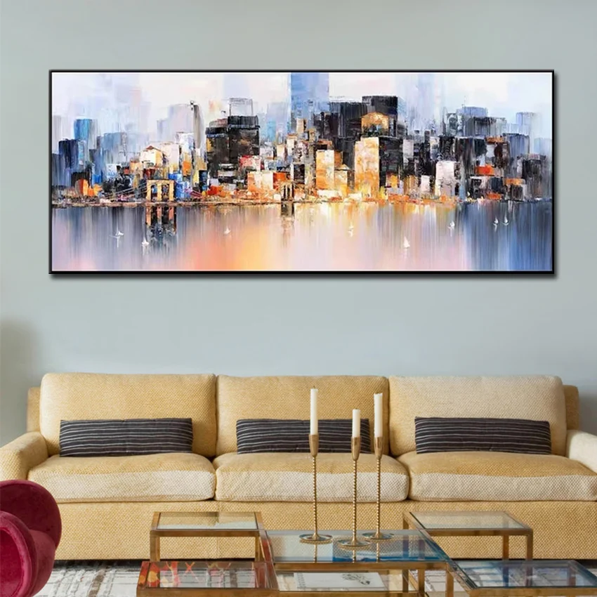 9 цветов абстрактная картина город ручная роспись современный городской пейзаж