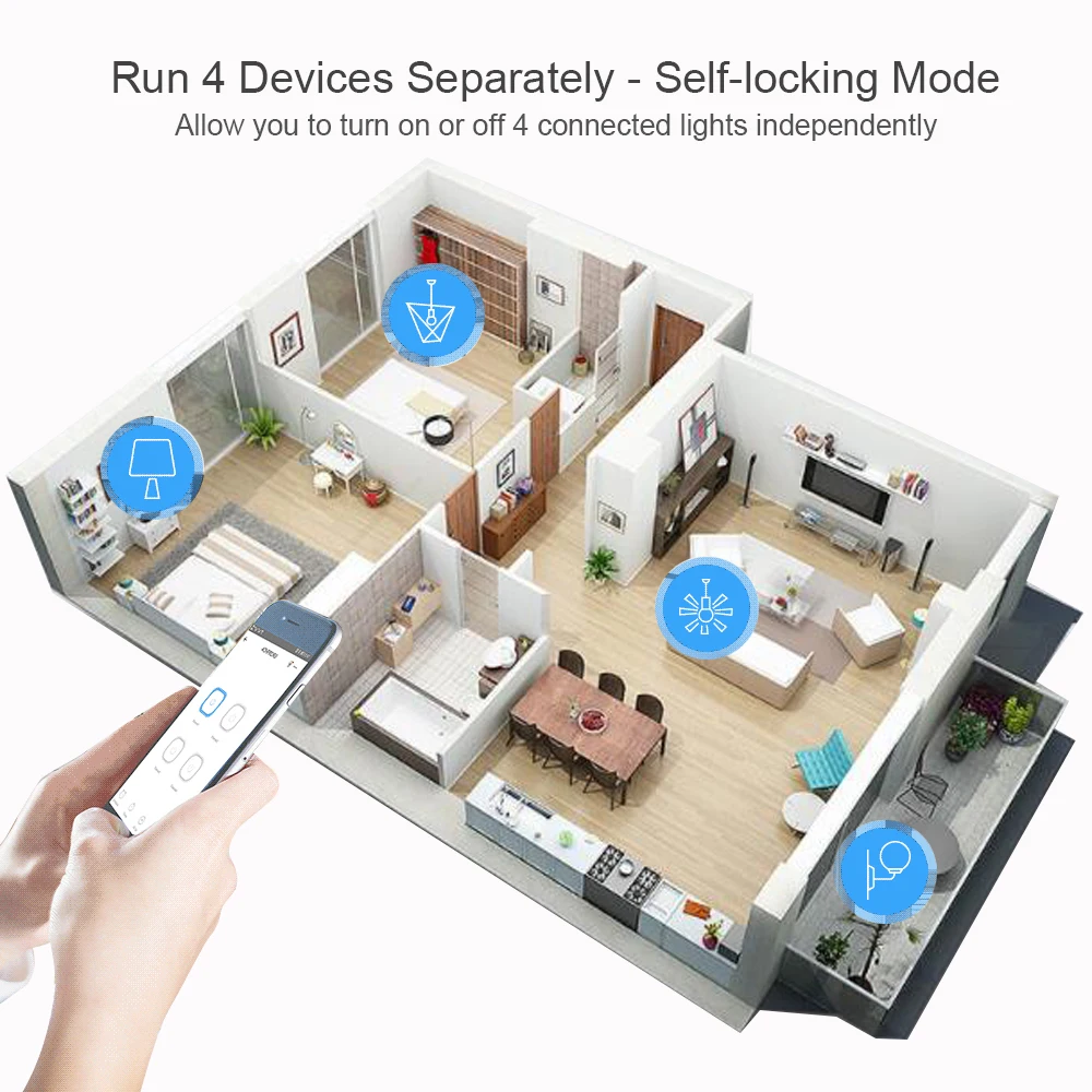 

eWeLink Smart Remote Control Wifi wireless Switch Module 4CH 10A Relay DC5V 12V 32V 220V Inching Self-locking RF Receiver