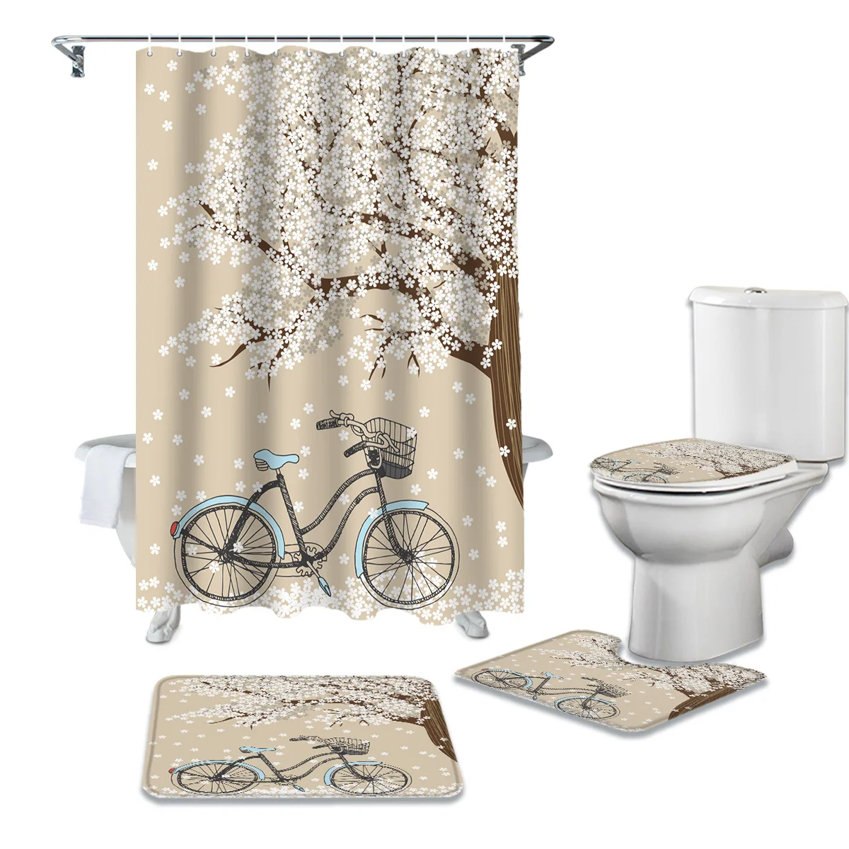 Водонепроницаемая занавеска для душа с прямым шлейфом нескользящий коврик