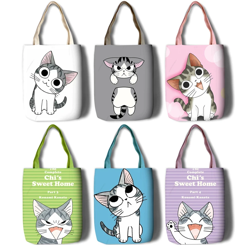 

Сумка-тоут женская многоразовая с принтом в виде кошки