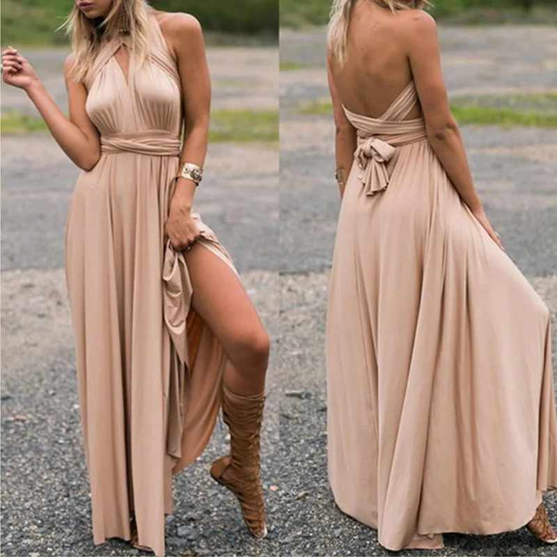 

Lillia 2022 Ladies Sexy Women Maxi Club Dress Bandage Long Party Swing Dress Convertible Robe Bridesmaids Boho Women Dres