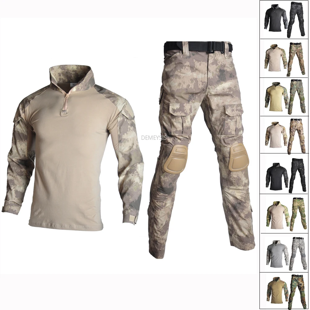 

Тактическая Униформа, армейская боевая униформа Мультикам, тактические рубашки + брюки с наколенниками, камуфляжный военный комплект Atacs