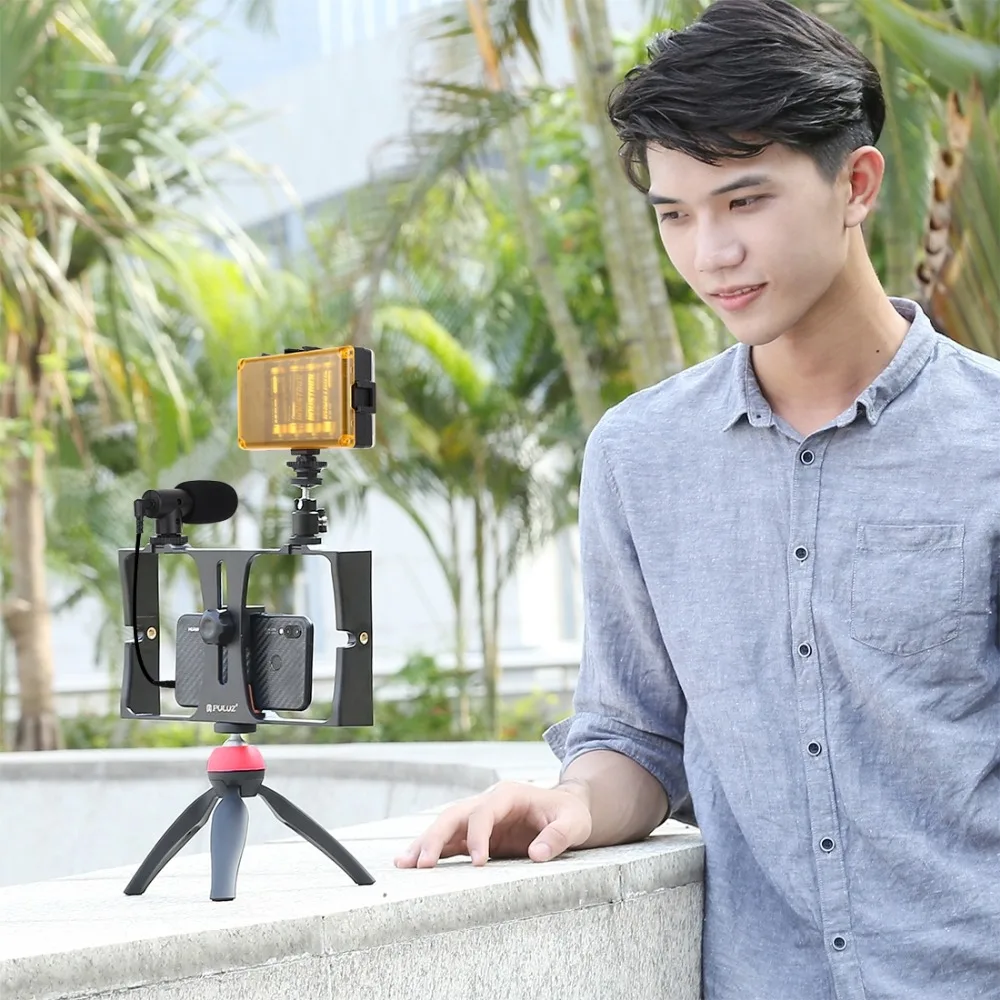 PULUZ Smartphone Video Rig Kits Filmmaking Recording Handle Stabilizer Bracket For iPhone X 7 8 Plus 4 in 1 Rig Kits