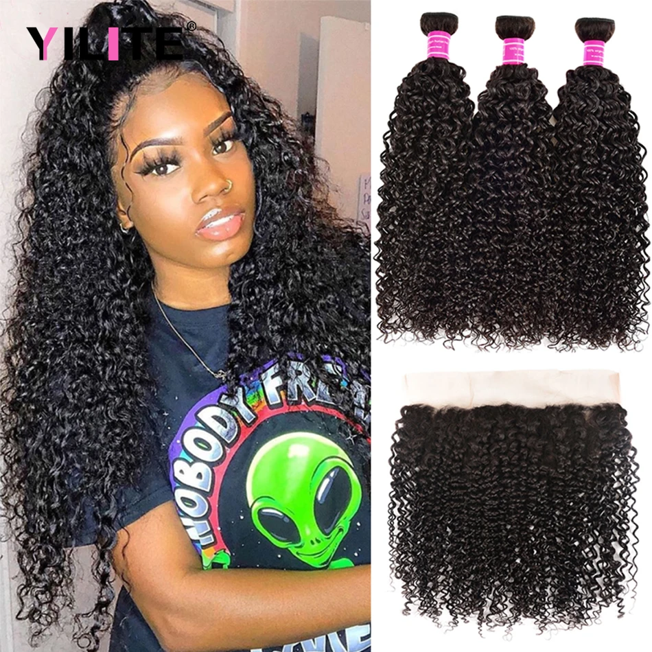 

30-дюймовый индийский человеческий пучок волос сделан с фронтальными 3 пряди с фронтальными кудрявыми человеческими волосами, 3 пупряди с фр...