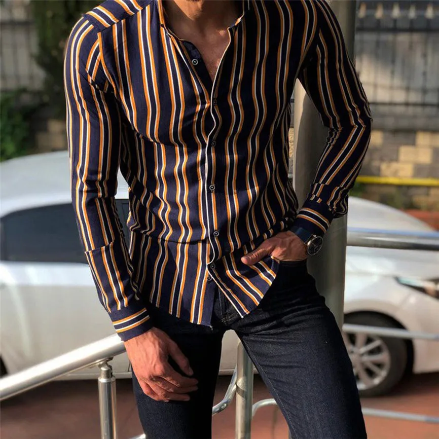 Camisas Hombre Manga Larga приталенная Мужская Осенняя свободная Модная Повседневная