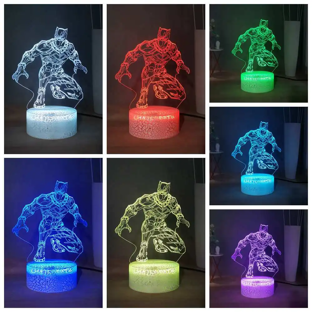 Marvel Comic 3D визуальная настольная лампа Черная пантера светодиодный ночник
