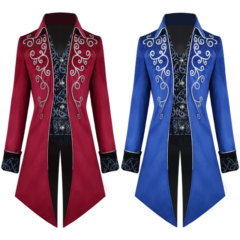 

Halloween Medieval Cosplay Costumes for Men Royal Court Renaissance Clothing Embroidery Jacket Carnival Party Coat Full Sleeve