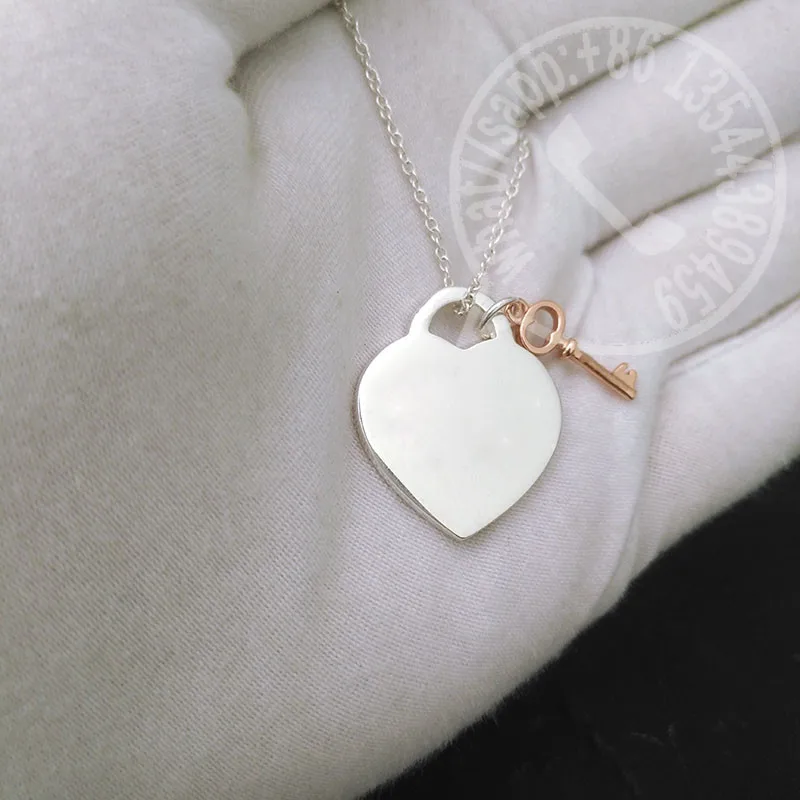 hot sale fashtion classic s925 sterling silver heart shaped silver key pendant necklace for women luxury brand jewelry fine gift free global shipping