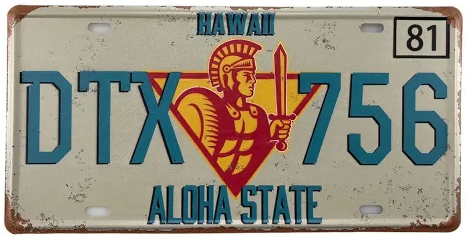 

New Retro Vintage License Plate Hawaii DTX 756 Aloha State Tin Sign for Home Decor Wall Plaque 6x12 inch Car Vehicle