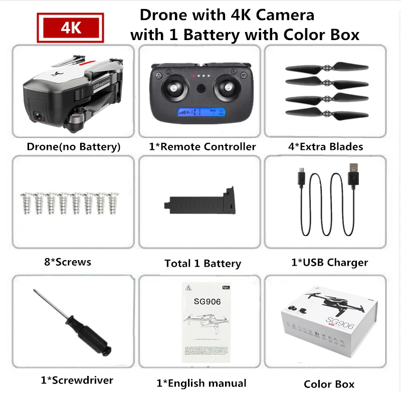 W4 4K 1B Color Box SG906 gps складной Дрон 4K wifi камера бесщеточный Дрон оптический поток Квадрокоптер с камерой 25 минут время полета VS SJRC F11 PRO X9 - Цвет: W4 4K 1B Color Box