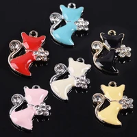 5pcs 22x18mm cat enamel metal crystal charm loose pendants beads wholesale lot for jewelry making diy charms findings