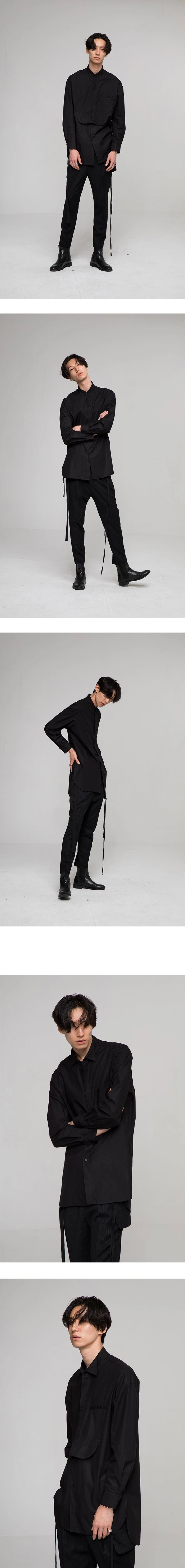 

Summer Men's New Fashion Personalized Large size customization Splicing stand collar cotton long sleeve shirt