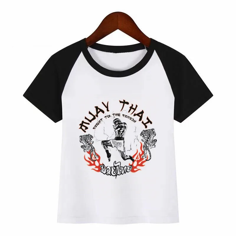Fighting Muay Thai Fight Летний стиль Забавные милые топы для девочек модная уличная одежда Harajuku футболка для мальчиков уличная детская футболка - Цвет: D093J