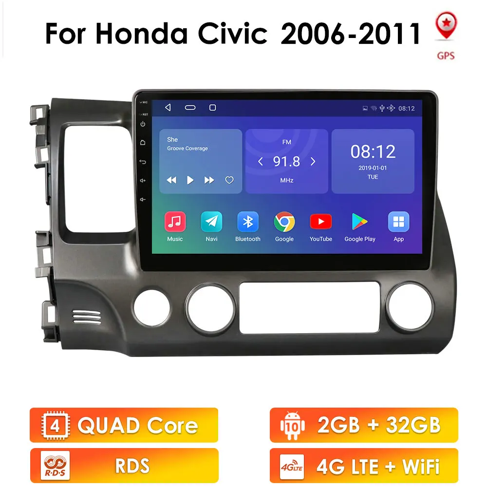 

Автомагнитола 2DIN на Android 10, мультимедийный видеоплеер для Honda Civic 2005-2012, Авторадио с навигацией, GPS, 4G, RDS, DSP, IPS, Раздельный экран