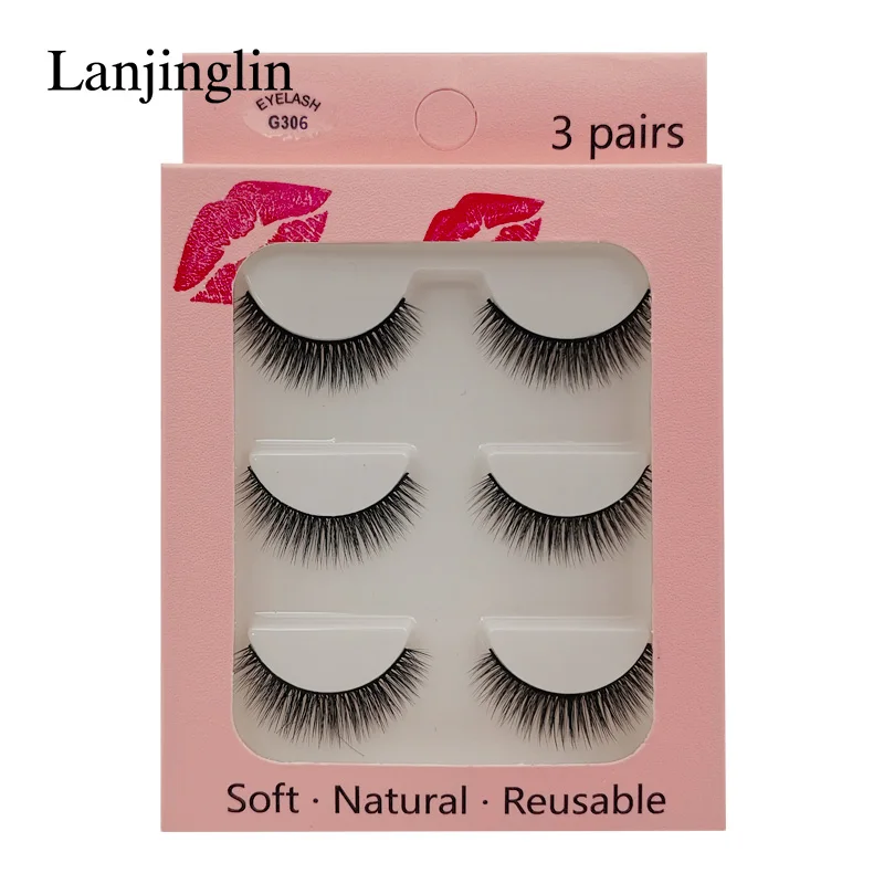 G306 LANJINGLIN 1/3/5 пар 3D из меха норки накладные ресницы натуральные длинные ресницы тонкие Макияж Наращивание ресниц пикантные Поддельные Ресницы cilios - Цвет: G306