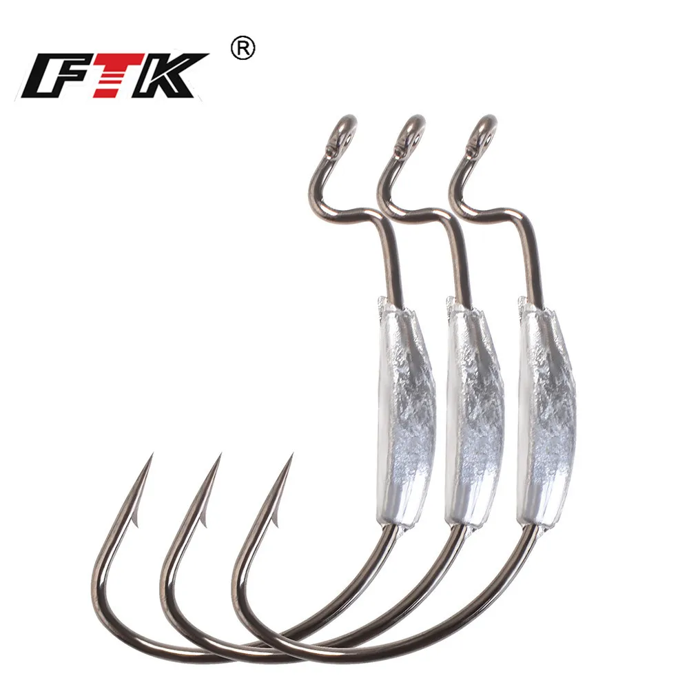 FTK 5pcs/pack 2#-4/0 Fishing Soft Worm Jig Lead Lure Hooks High Carbon Steel Wide Super Lock Fishhooks Softjerk | Спорт и