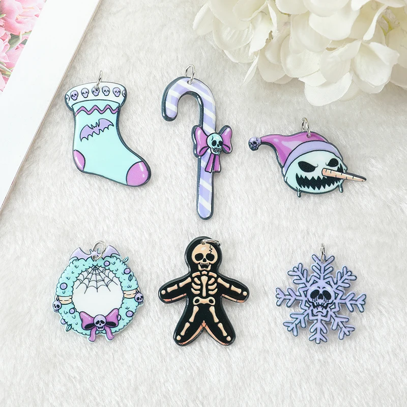12Pcs Christmas Pastel Goth Charms Spooky Gingerbread Man Snowman Holiday Decoration Pendant For Earring Necklace Diy Making