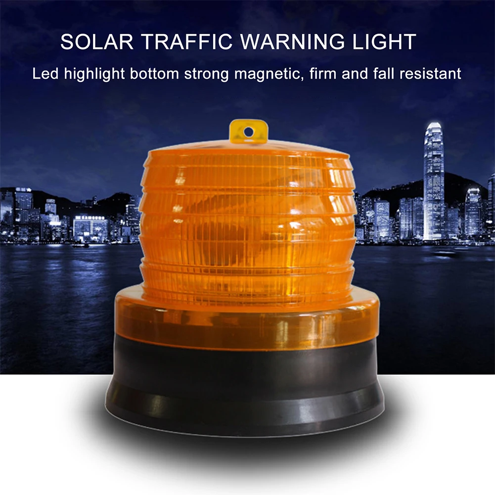 

Solar Powered Warning LED Lamp Signal Easy Install Strobe Flash Caution Light Night Driving Traffic Roadway Safety Rechargeable