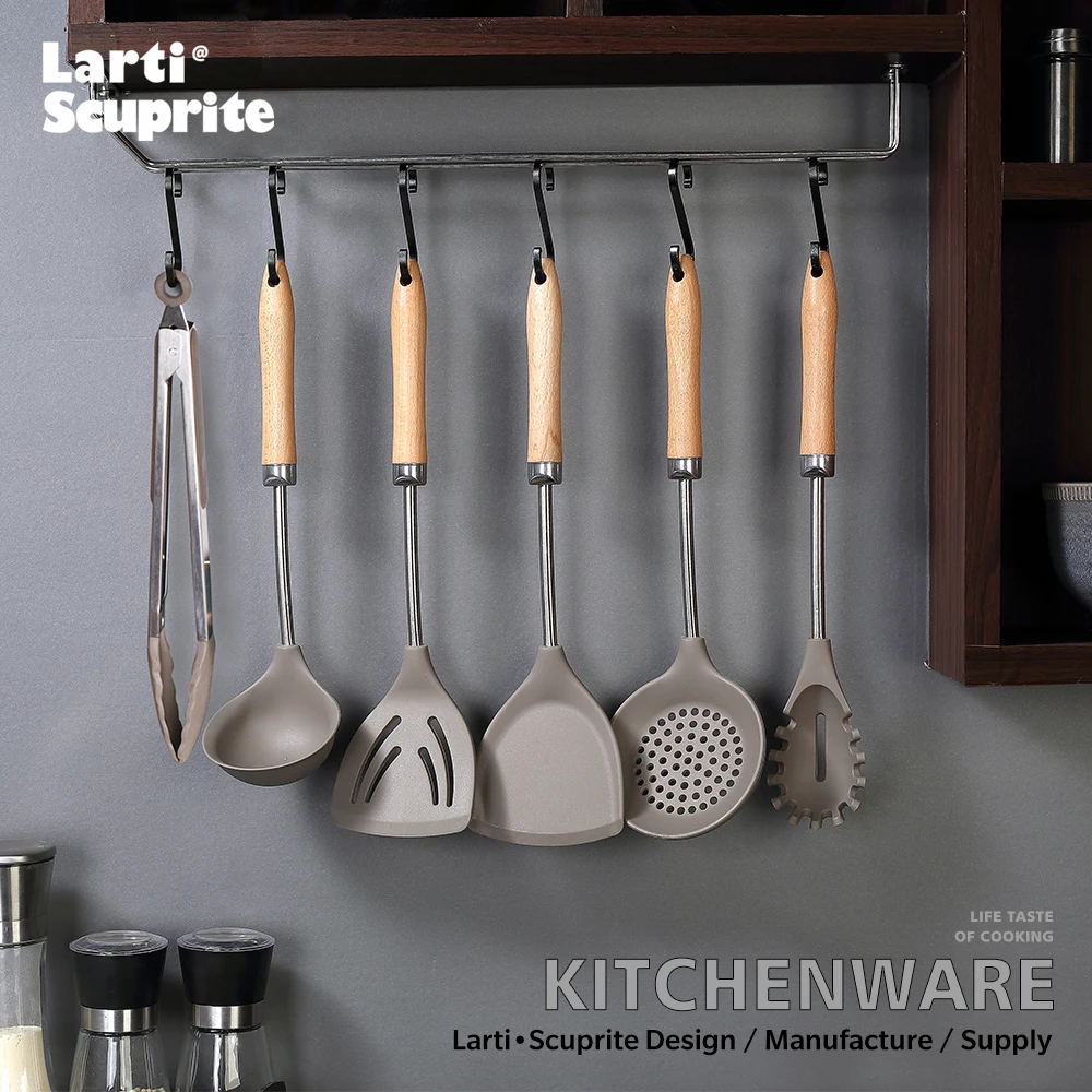 

Best Silicone Kitchen Utensils Set Wooden Handle Cooking Tools Heat Resistant Spatula Spoon Kitchenware Non Stick Accessories