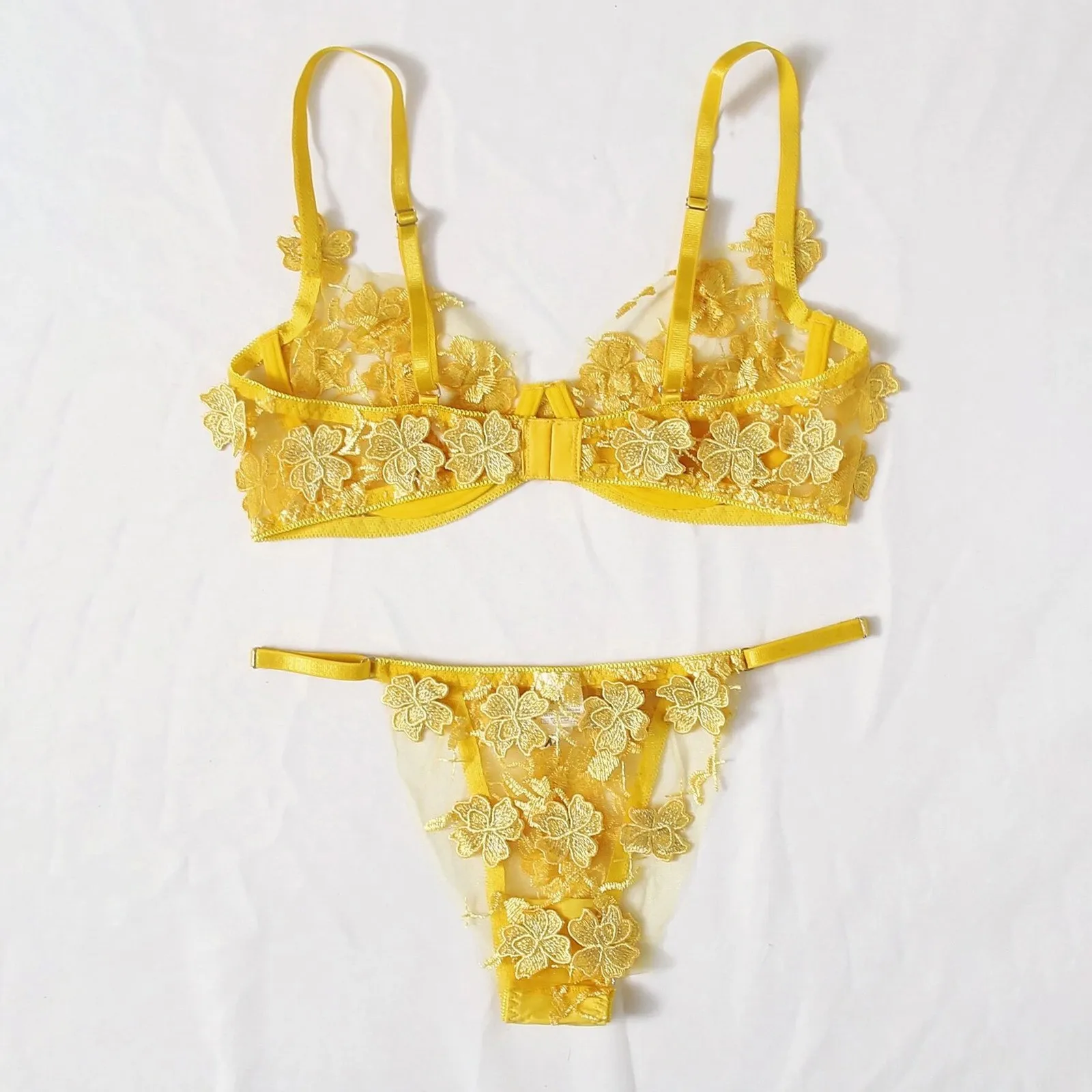 

Sexy Lingerie Set G-string Flowers Embroidery Bralette Lace Bra Bustier Lingerie Erotic Underwear Transparent Sexy Underwear Set