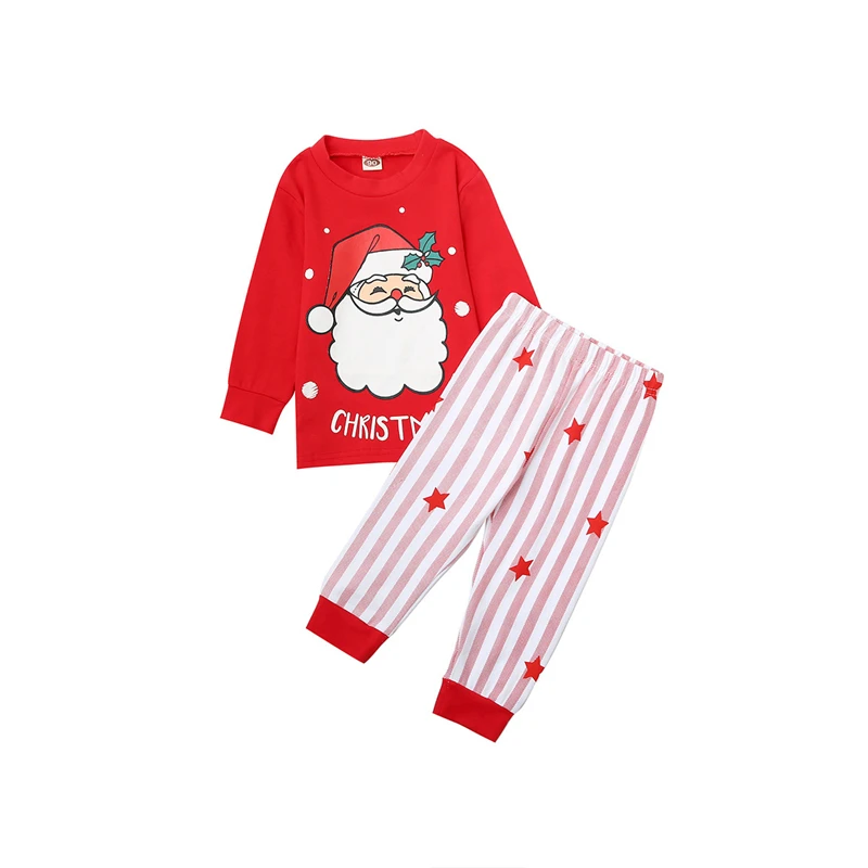 Conjunto navide&ntilde;o de estampado de Pap&aacute; Noel para ni&ntilde;as, jersey de manga larga + Pantalones a rayas con estrellas, ropa de casa, traje de 0-5 a&ntilde;os, ropa de Navidad para ni&ntilde;os-2