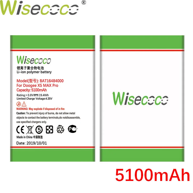 WISECOCO 2 шт. 5100 мАч BAT16484000 батарея Для DOOGEE X5 MAX Pro новейшее производство высокое качество батарея Телефон+ номер отслеживания