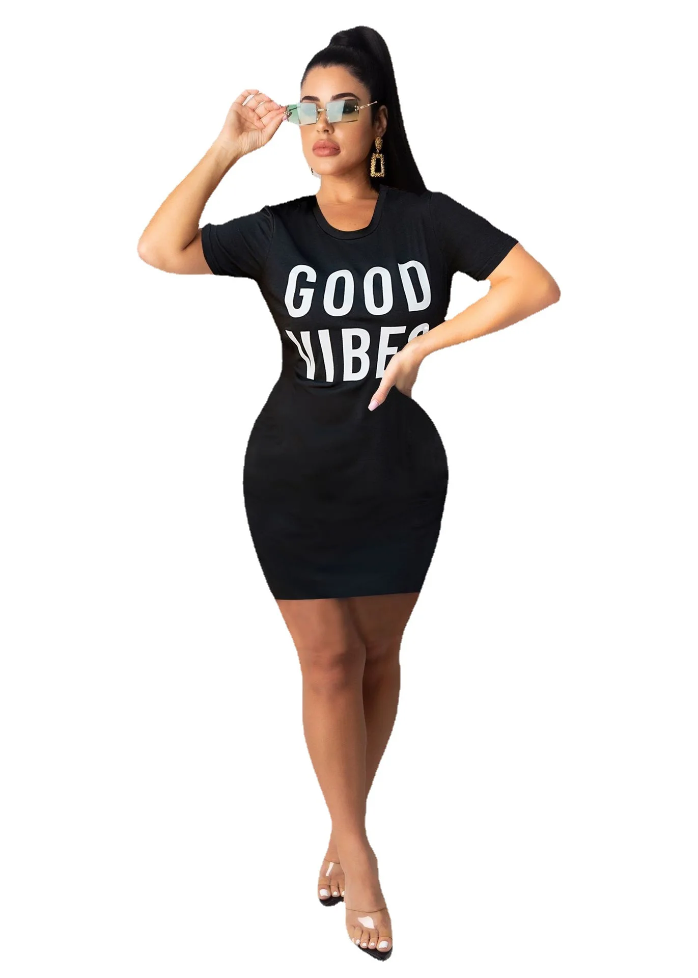 

Women Dress Good Letters Printing Slim-Fit Sexy Above Knee Mini Printed Dresses