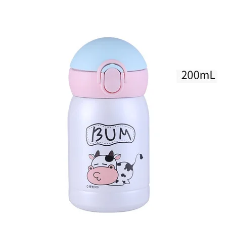 200ml white Bpa-free 300 мл детская питьевая 304 соломка из нержавеющей стали термос чашка переносная веревка Мини-термос мультфильм бутылка для воды и чая - Цвет: 200ml white