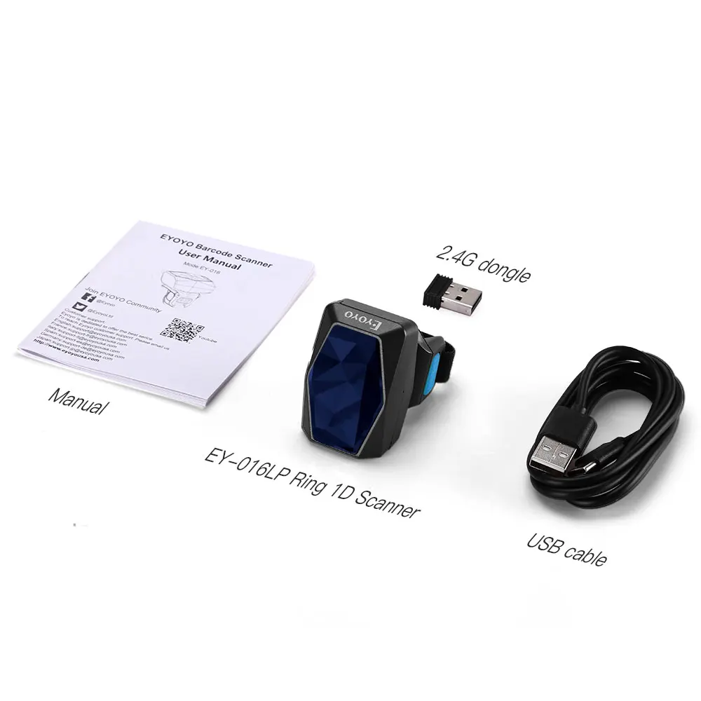 Eyoyo EY-016LP Bluetooth Portable Wearable Ring Barcode Scanner 1D Mini Finger Bar Code Reader 2.4GHz Wireless USB for Phone PC |