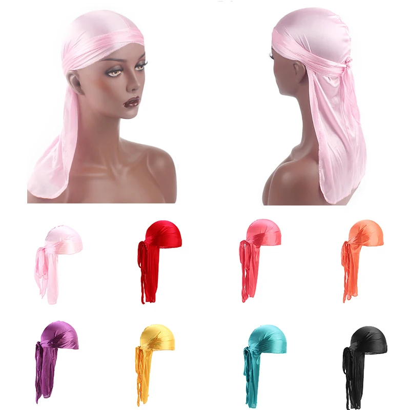 Длинная шелковая шляпа пирата Durag унисекс одноцветная атласная тюрбан парики для