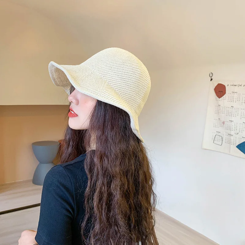 New fisherman hat female knitted Japanese art beach Korean outdoor folding basin sunshade and breathable | Аксессуары для одежды