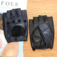 new genuine leather mens half finger gloves non slip breathable fitness driving goatskin gloves male d0128 9m
