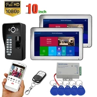 10 inch 123 monitors wifi wireless fingerprint rfid video door phone doorbell intercom system with wired 1080p camera