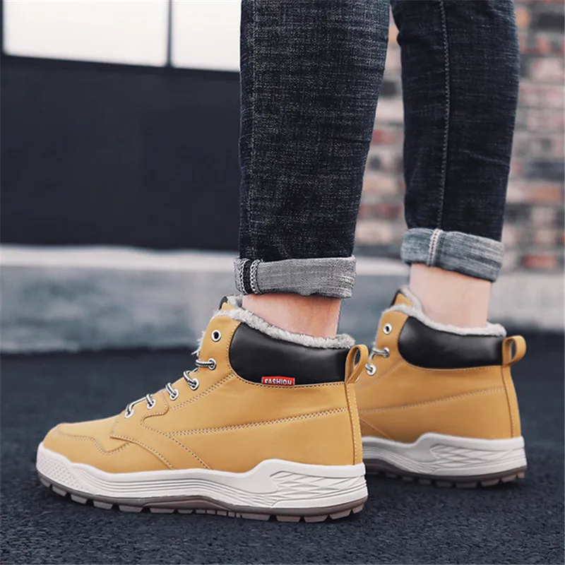 Ботинки мужские зимние кожаные плюшевые теплые водонепроницаемые рабочие