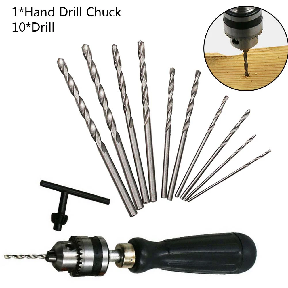 

Mini Hand Drill W/ Chuck 0.6-6mm Micro Drill Bits Set Manual Rotary Tools Hand Drill Woodworking Craft DIY Tool Carving Tools