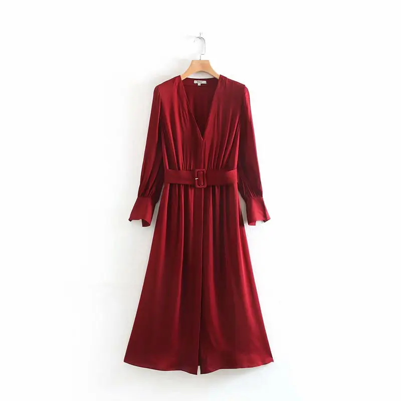 Новые женские винтажные однотонные платья с глубоким v образным вырезом