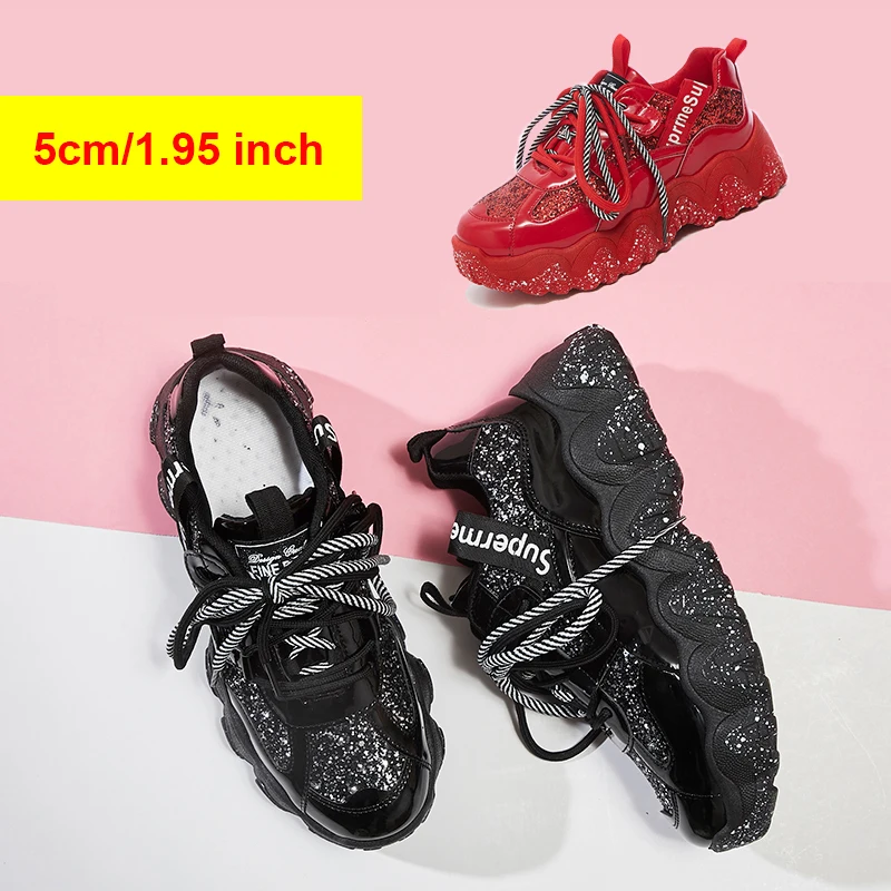 5 см/1 95 &quotВысота женские кроссовки модная обувь массивные черные Популярные
