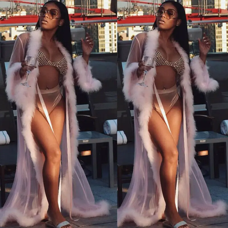 Womens Sexy Perspective Lingerie Dress Pure Color Exotic Long Bath Robe Gown Babydoll Nightwear Ladies Sleepwear Christmas Robes |