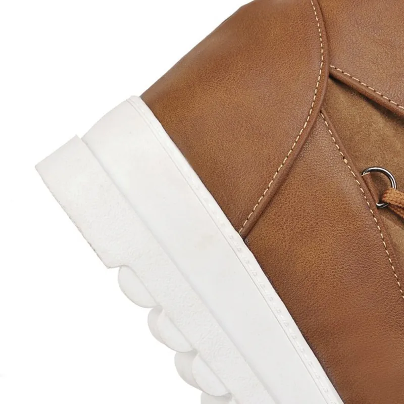 ZALAVOR/Зимние ботильоны на платформе теплая пушистая обувь шнуровке женская из