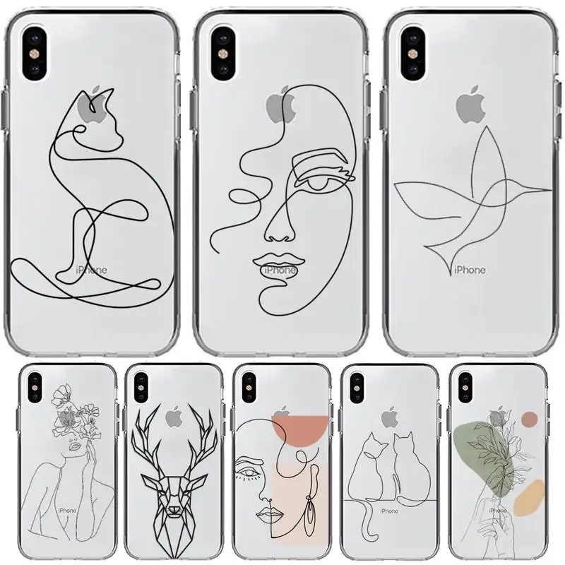

Art Line Phone Case For Iphone11 12 Pro Max SE 2020 6s 7 8 Plus X Xs Max Xr Clear Transparent Cover
