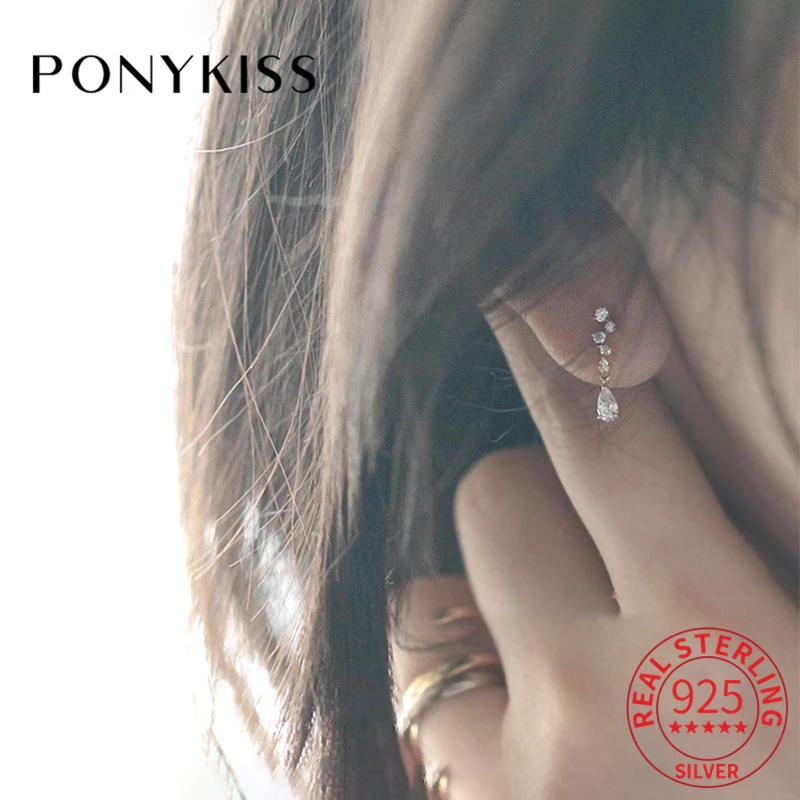 

PONYKISS Trendy 925 Sterling Silver Water Drop Zircon 14K Gold Stud Earrings For Women Lovely Party Fine Jewelry Elegant Gift