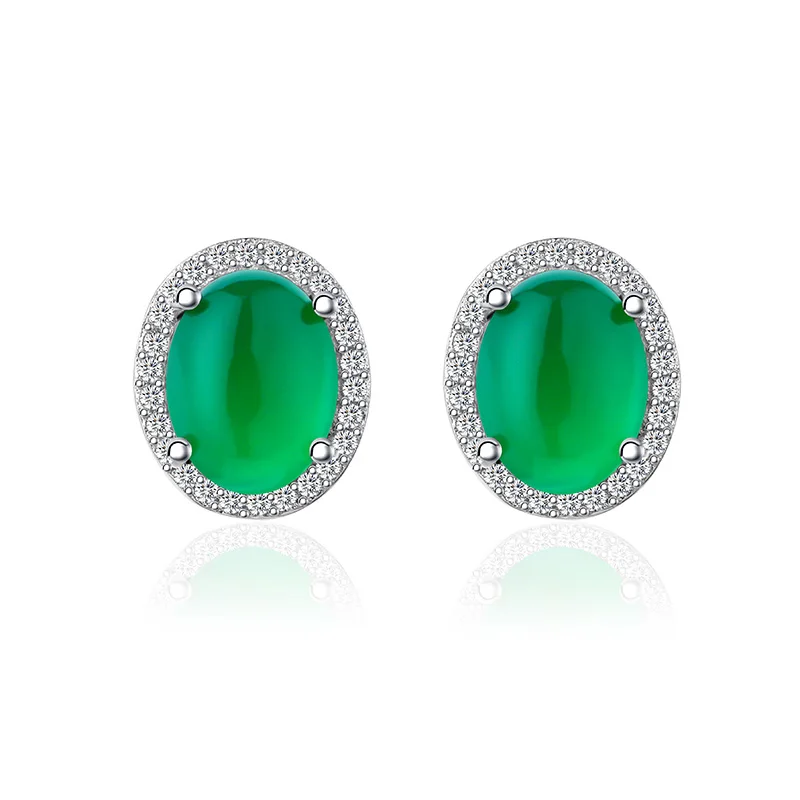 MAIKALE Luxury 925 Sterling Silver Stud Earrings with Cubic Zirconia Green Gem Stone Round Small Earrings for Women Jewelry Gift - Окраска металла: 925 Silver