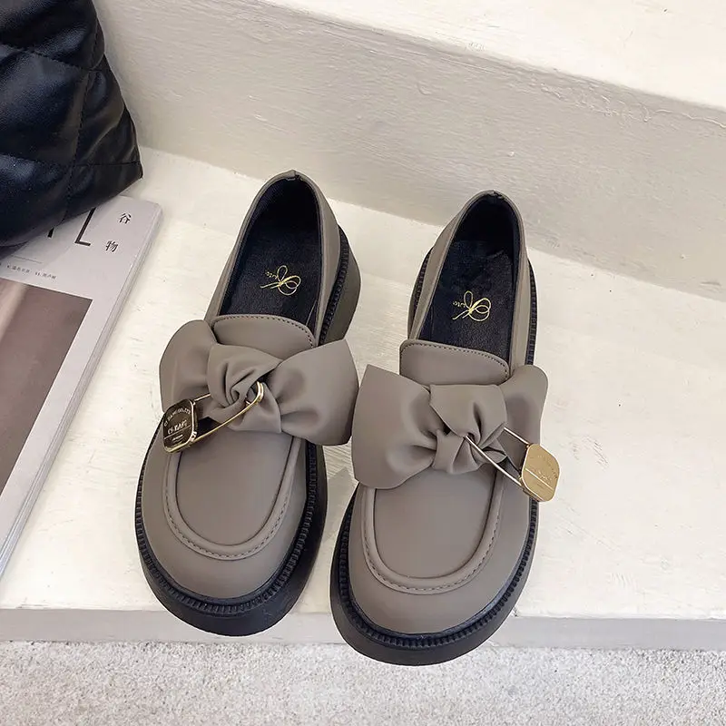 

2021 women's flat shoes British style women's small leather shoes fashion bow Lolita women's shoes thick-soled non-slip loafers