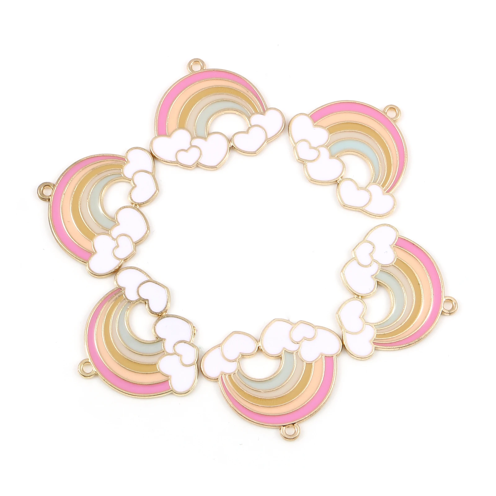 

Sweet Weather Collection Pendants Rainbow Gold Color Metal Multicolor Heart Enamel Charms DIY Earrings Jewelry 30mm x 25mm,10PCs